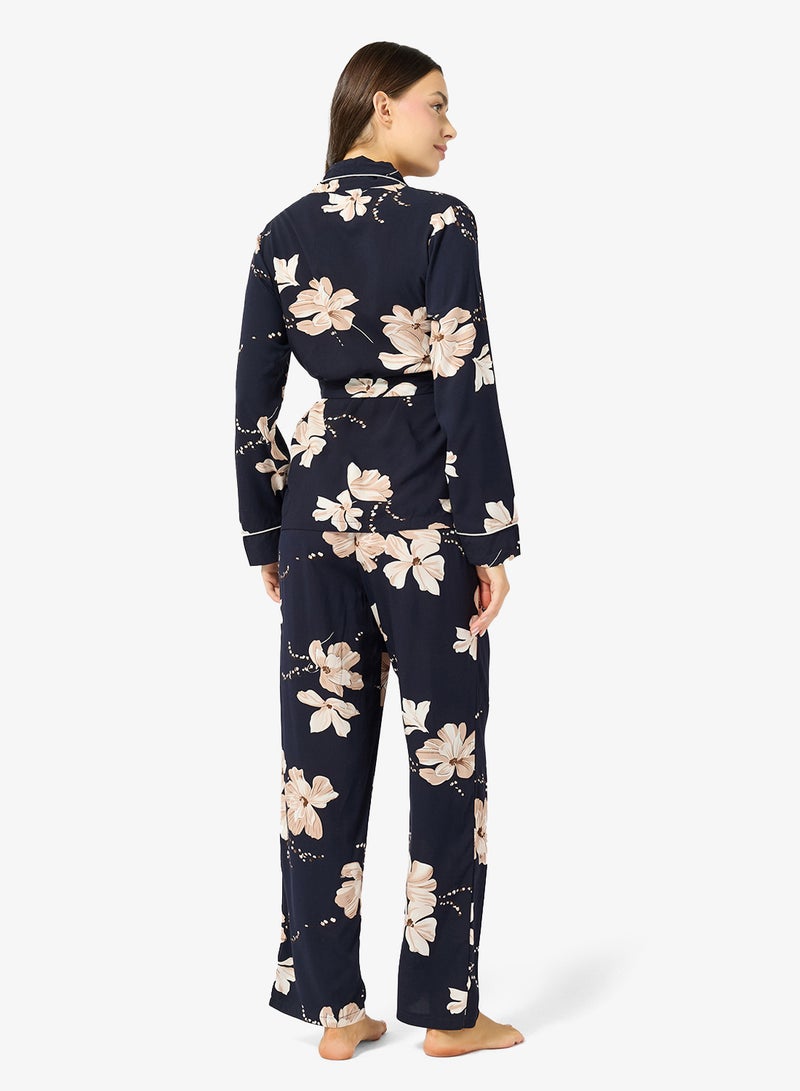 Ginger Floral Print Button Up Shirt & Pyjama Set - Image 2